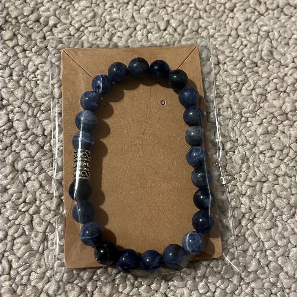 Blue Beaded Bracelet with silver accent